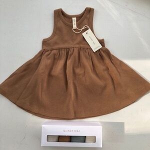 NWT Quincy Mae 6-12m Baby Girl Brown dress and set of socks